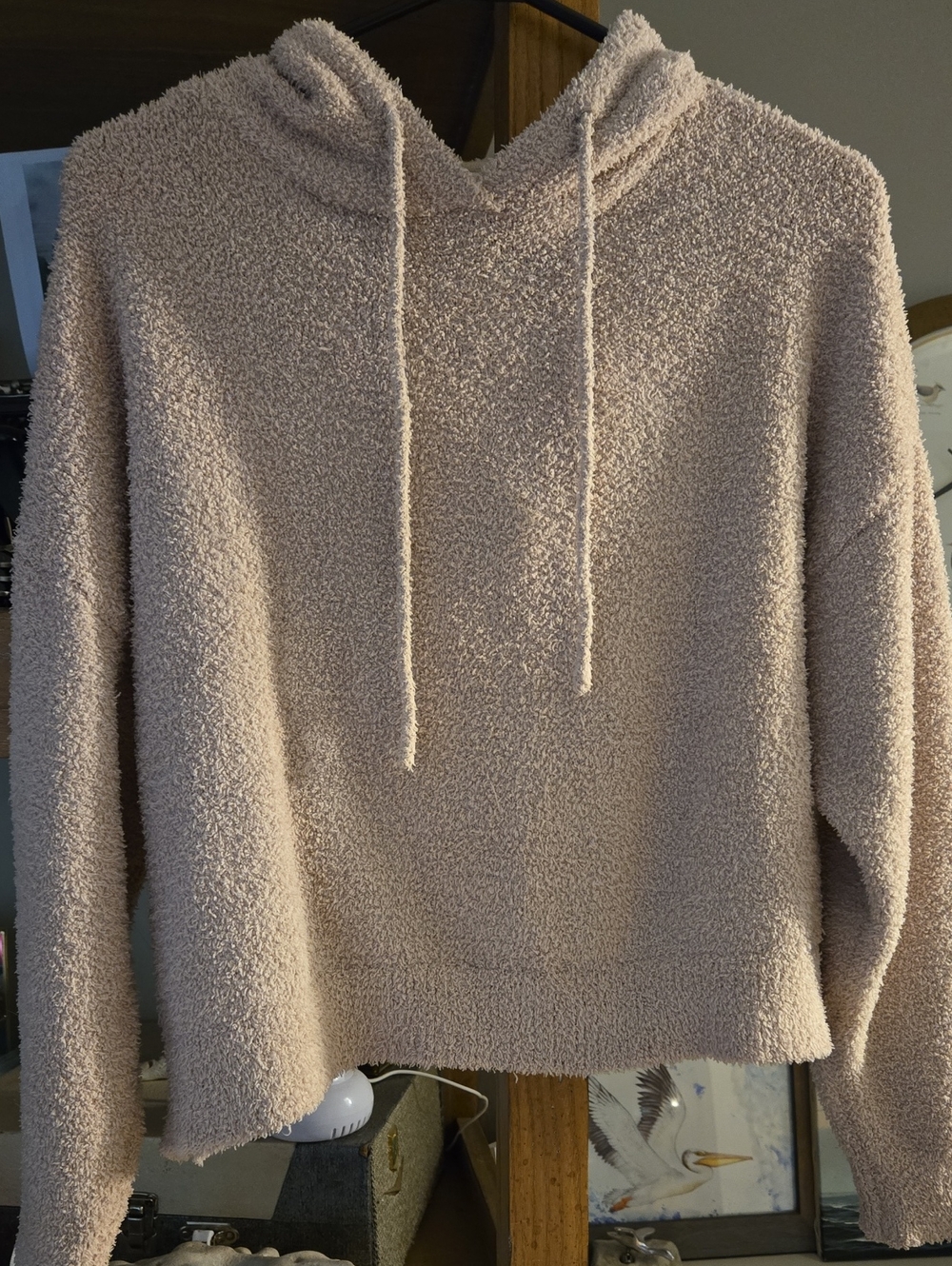 Cozy Plush Taupe Cropped Hoodie with Drawstring Hood